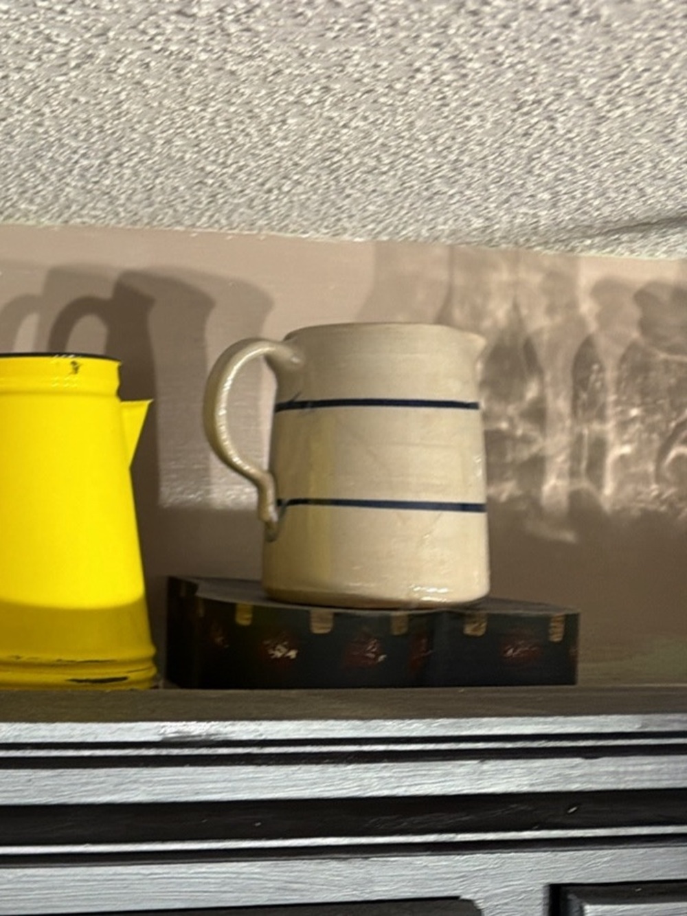 Cream and blue Ceramic Pitcher - Home Art